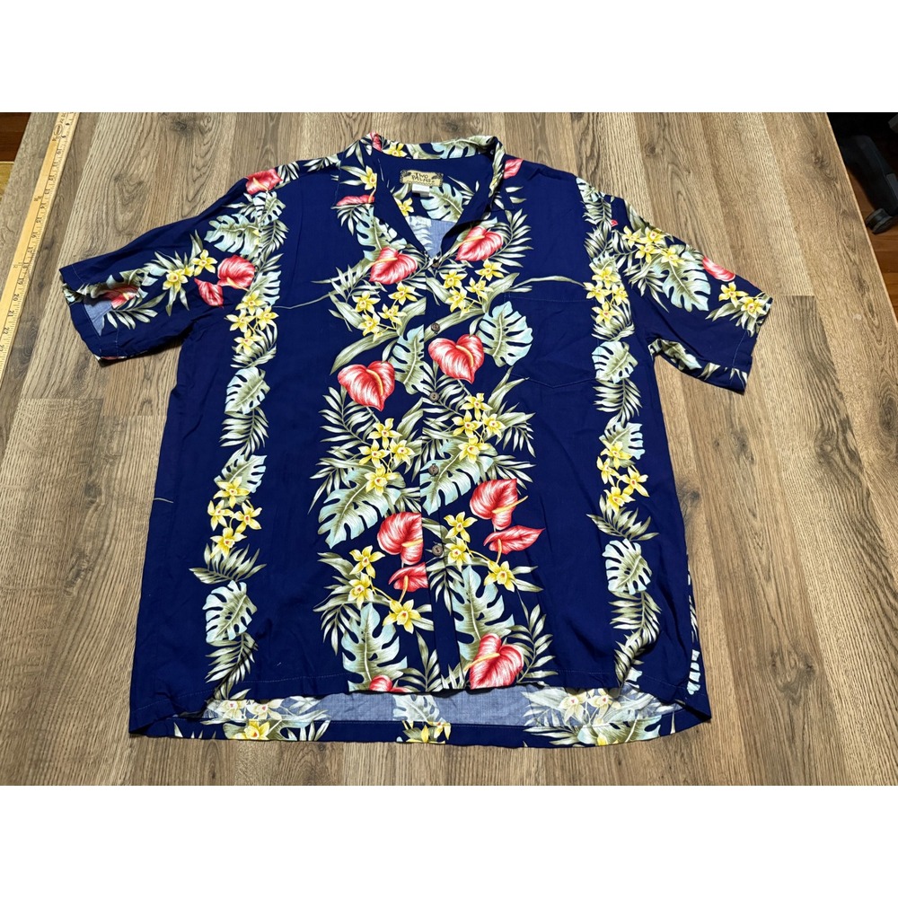 Two Palms Hawaiian Shirt Men XL Blue Adult Floral Rayon Tropical Aloha Excellent